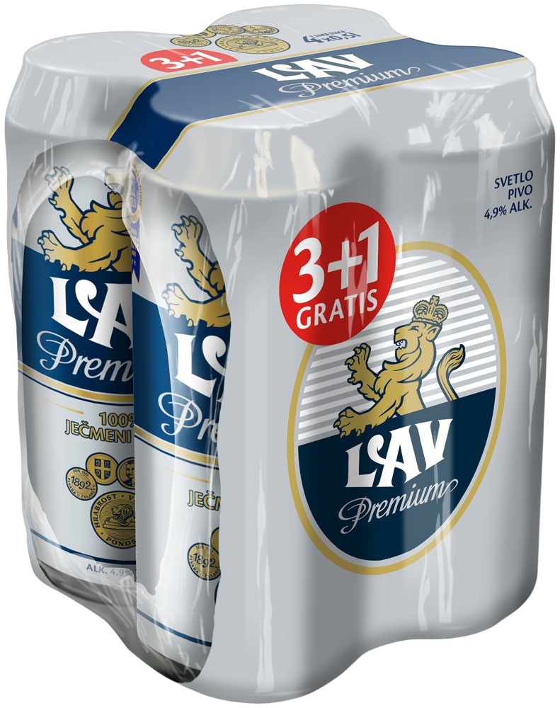 Slika za Pivo svetlo premium Lav limenka 0.5l 3+1 gratis