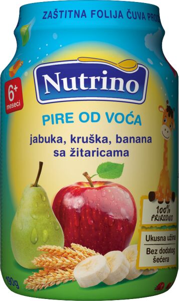 Slika za Pire od voća jabuka, kruška, banana sa žitaricama Nutrino 190g