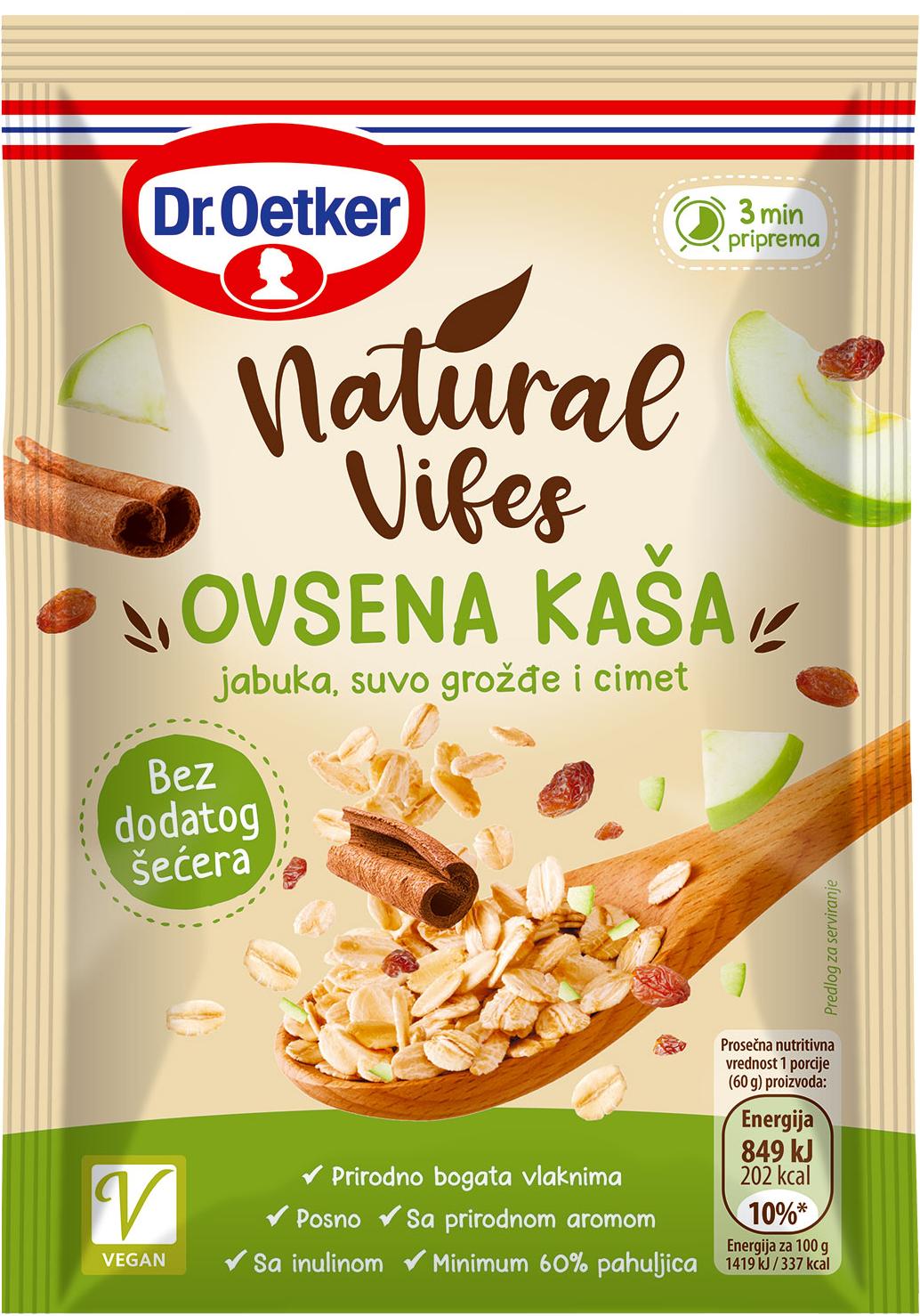 Slika za Ovsena kaša jabuka/cimet/suvo groždje Natural Dr.Oetker 60g