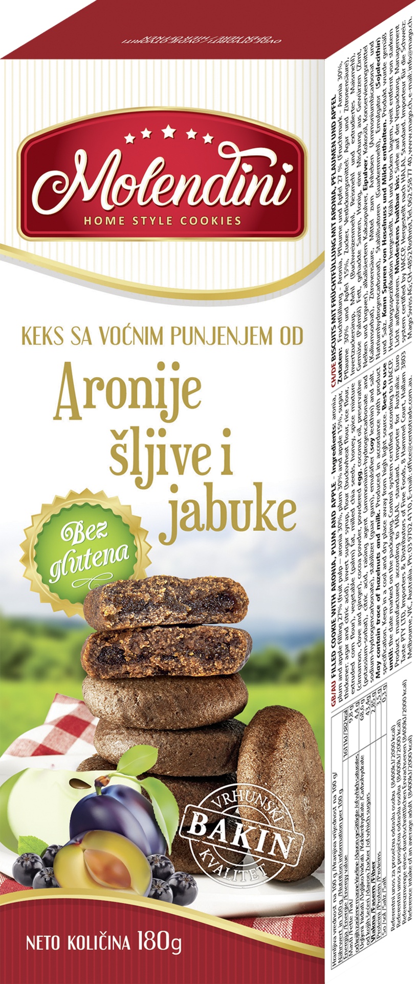 Slika za Keks sa aronijom/šljivom/jabukom Molendini 180g