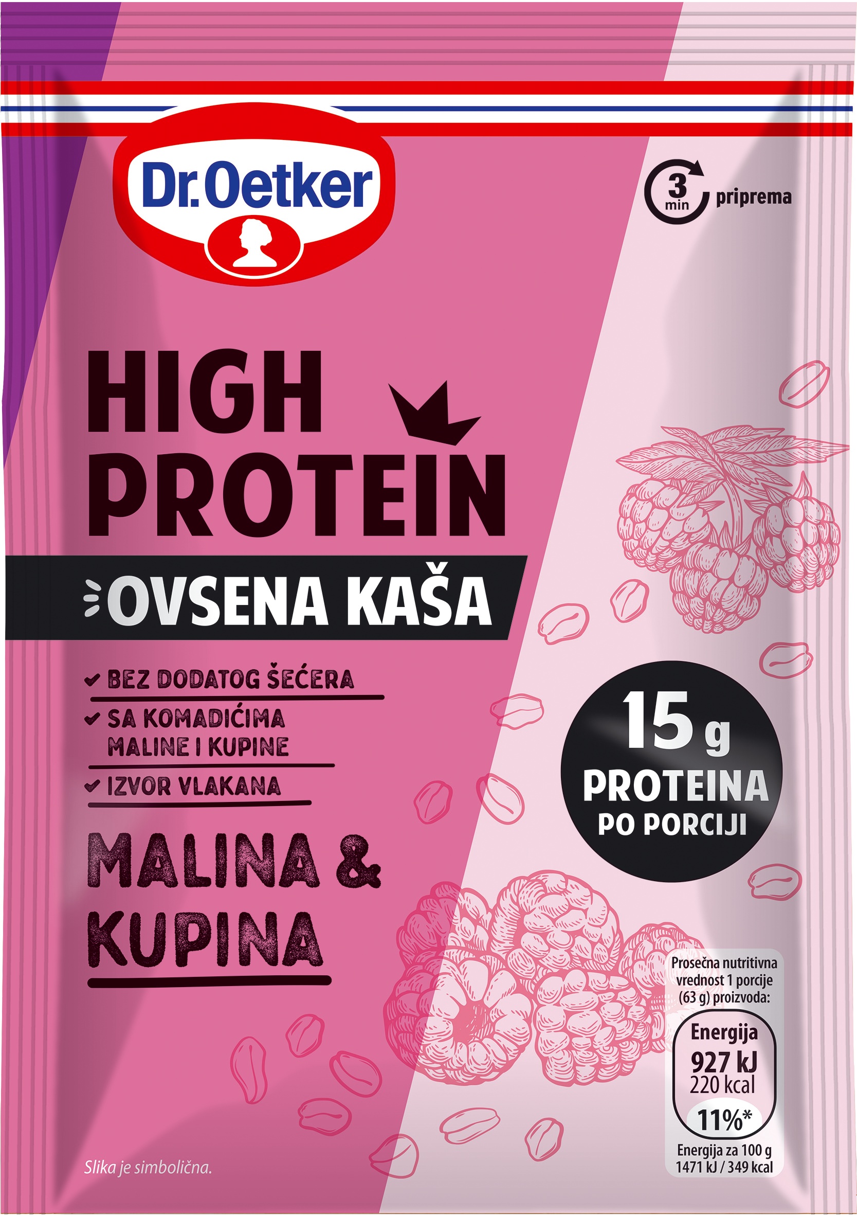 Slika za Proteinska kaša malina i kupina Dr Oetker 63g